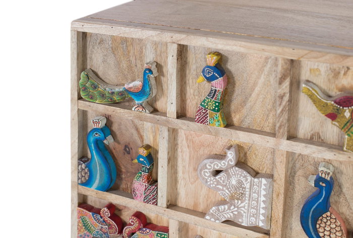 GINER Y COLOMER Cómoda de Madera de Mango Natural con Detalles de Animales